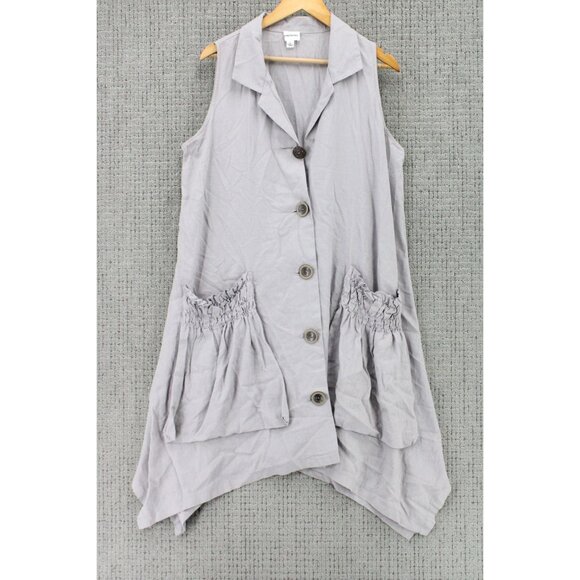 FOR CYNTHIA Dress Womens Large L Light Gray Sleeveless Button Front Linen Blend - Picture 1 of 8